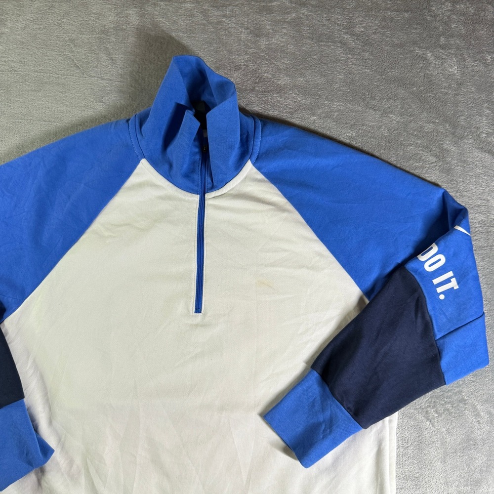 Nike Dri Fit Quarter Zip Pullover Sweatshirt Long Sleeve White Blue M